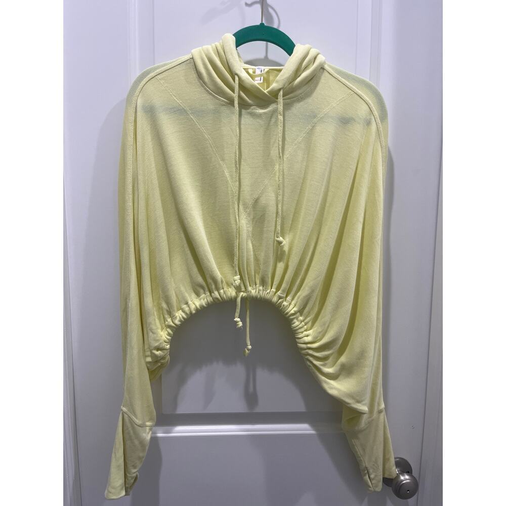 Free People Movement Yellow Cropped Drawstring Cropped Hoodie Sz S